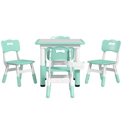 ALEXOUN Kids Table and Chair Set,Height Adjustable 5 Piece Toddler Table and Chair Set with Storage Box & 4 Chairs,Easy to Wipe Activity Table