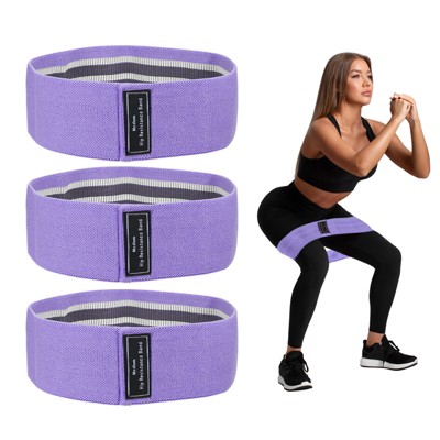Unique Bargains Elastic Fabric Non-Slip Workout Loops Leg Booty Resistance Bands 3 Pcs Medium Purple