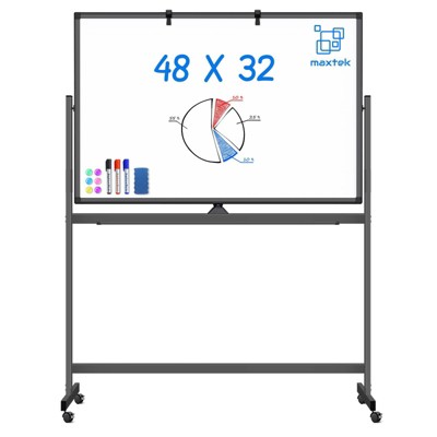 Maxtek 48" x 32" Whiteboard on Wheels Double Side Magnetic Dry Erase Board with Easel