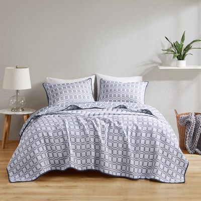 3Pcs Light Weight Reversible Quilt Set, Modern Style Geometric Print Smooth Bed Pad for Hot Summer