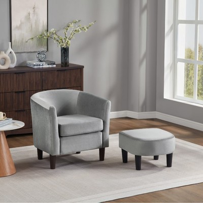 Wooakway Swivel Accent Chair with Ottoman Set Barrel Armchair with Removable Back Pillow with 2 Armrest Covers for Living Room Bedroom Office