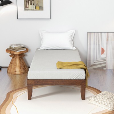 Twin Brown Cherry Wood Platform Bed Frame with Headboard