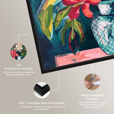 Black Framed Tropical Flowers Canvas Painting, 17" x 17"