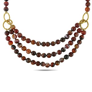 EVERLY JEWELRY | 600 ct TGW Aqua Blue Agate Bead Necklace with 3-Strand Center Piece and Goldtone findings - 18 in - 1 of 3