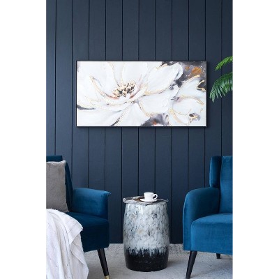 Large White and Gold Floral Canvas Print