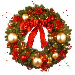 36" Prelit Cozy Christmas Wreath Red and Clear Lights - National Tree Company - 1 of 4