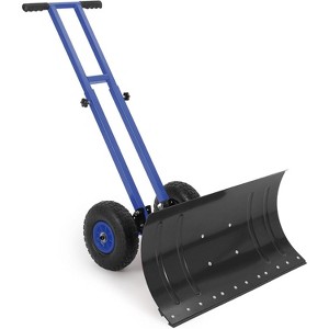 TackView Snow Shovel with Wheels, Heavy Duty Double Rod Wheeled Snow Pusher with Metal Blade, for Driveway Sidewalk Yard - 1 of 4