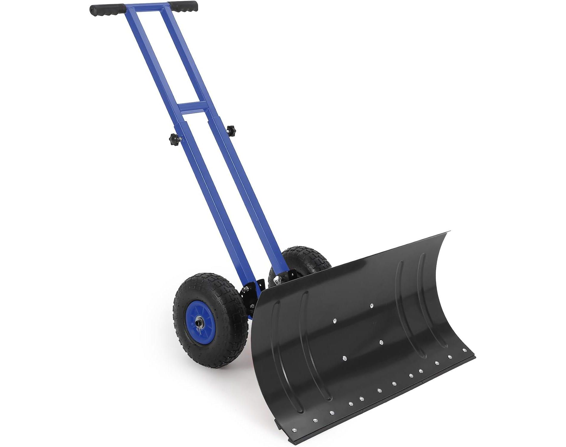 Heavy-Duty Wheeled Snow Shovel - 29.13x19.8 in Wide Steel Blade, Adjustable Handle & 5-Position Angled Design, Ideal for Driveway, Walkway