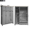 TIRAMISUBEST 3-Doors Wooden Rattan Wardrobe Storage for Bedroom - Mobile Lateral Filing Cabinet, Locking Wheels, Adjustable Shelf - 4 of 4