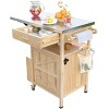 YOOCOZZ Outdoor Fir Wood Rolling Grill Cart with Stainless Steel Top, Drop Leaf and Large Storage Space - 3 of 4