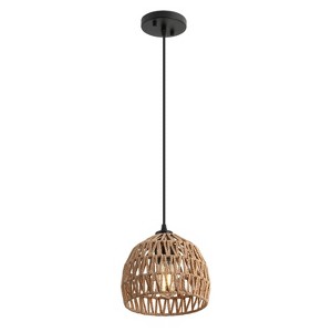 JONATHAN Y Campana Bohemian Modern Woven Rope/Iron LED Pendant - 1 of 4