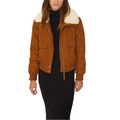 Sanctuary Clothing Womens Faux Fur Trim Aviator Jacket