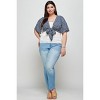 Slickblue Ditsy Floral Plus Size Bolero, V-Neck Cropped Cardigan with Tie, Black/Denim, 1XL-3XL - 3 of 4