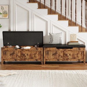 CuisinSmart Storage Bench with Cushion, 39.4" Wooden Chest Storage Box, Flip-Top Entryway Bench with 2 Safety Hinges for Living Room Bedroom - 1 of 4