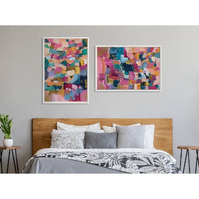 Sylvie Applause Multicolored Abstract Canvas Art Set with White Frames