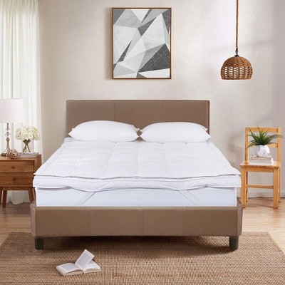 Peace Nest 3-Inch Mattress Topper Pillowtop Feather Bed White Goose Feather Cotton Fabric, Twin