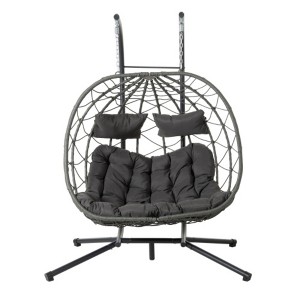 2 Persons Egg Chair with Stand Indoor Outdoor Swing Chair Patio Wicker Hanging Egg Chair Hanging Basket Chair with Stand - 1 of 3