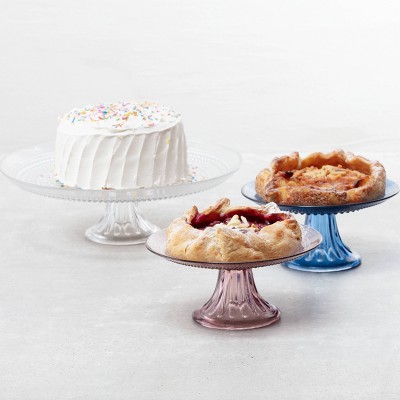 Cornflower Blue Glass Pedestal Cake Stand with Dome