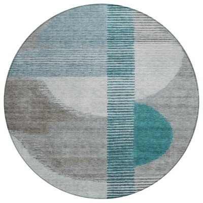 Teal Blue And Gray Geometric Washable Indoor Outdoor Area Rug