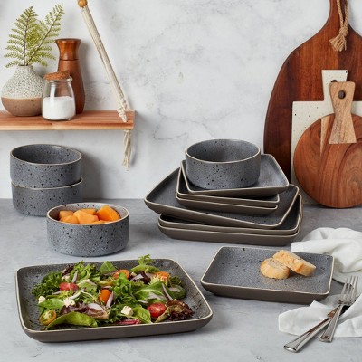 Madison Dark Gray Square Ceramic 12-Piece Dinnerware Set