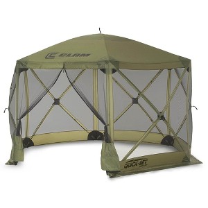 Clam 11.5'x11.5' Quick-Set Portable Pop-Up Camping Gazebo Screen Tent with 6 Sided Canopy Shelter with Ground Stakes and Carry Bag - Green - 1 of 4