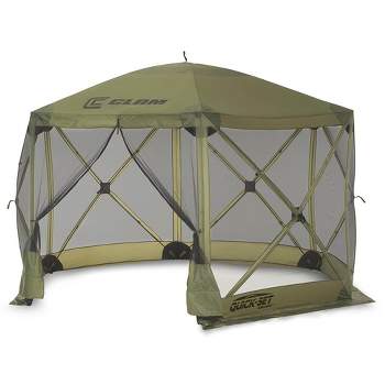 CLAM Quick-Set Pavilion Portable Pop-Up Outdoor Camping Gazebo Screen Tent Sided Canopy Shelter with Ground Stakes & Carry Bag
