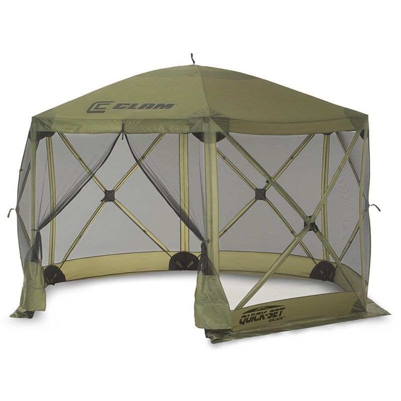 CLAM Quick Set Escape 12 x 12 Foot Portable Pop Up Outdoor Camping Gazebo Canopy Shelter Tent with Carry Bag and Wind Panels (2 Pack), Green, 1 of 7