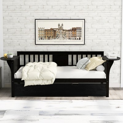 Twin Size Wooden Daybed with Trundle for Bedroom, Living Room