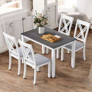 5-Piece Dining Table Set with 4 X-Back Chairs, Space-Saving Design for Small Dining Rooms, Solid Wood Construction with Linen Upholstered Seats - 1 of 4