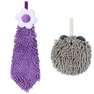 REGALWOVEN 2 Packs Soft Absorbent Flower Pattern Chenille Hand Towel with Loop 6" x 15"/7" x 7" - 1 of 4