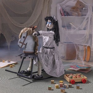 Morris Costumes 28 1/4" Life-Size Girl on Wooden Rocking Horse Halloween Decoration - 1 of 2