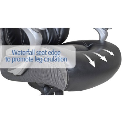 ErgoExecutive High-Back Black Leather & Wood Swivel Office Chair