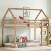NicBex Twin Over Twin Rubber Wood Floor Bunk Bed,House-Shaped-Bunk Bed Frame with Ladder and Safety Guardrail for Kids Teens Dorm Rooms - 2 of 4