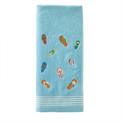 Sky Blue Cotton Hand Towels with Flip Flop Embroidery, 2-Piece Set