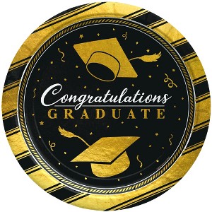 Treasures Gifted Gold Graduation Plates 9in - Gold Graduation Party Supplies - 24 Pack - 1 of 1