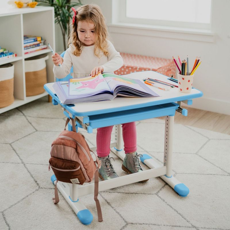 Mount-It! Kids Desk and Chair Set | Height Adjustable Ergonomic Children's School Workstation with Storage Drawer | Blue, 5 of 11