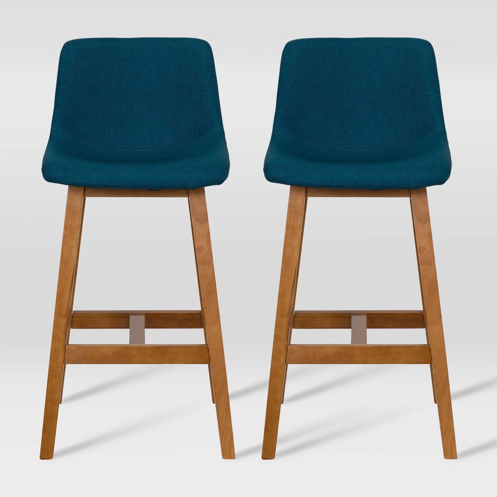 Photos - Storage Combination CorLiving Set of 2 Nora Upholstered Wood Counter Height Barstools Blue  