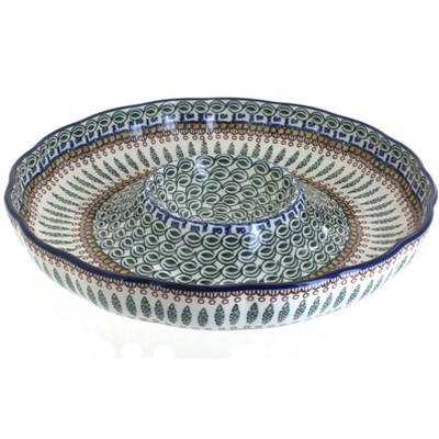 Blue Rose Polish Pottery A23 Ceramika Artystyczna Chip & Dip Plate
