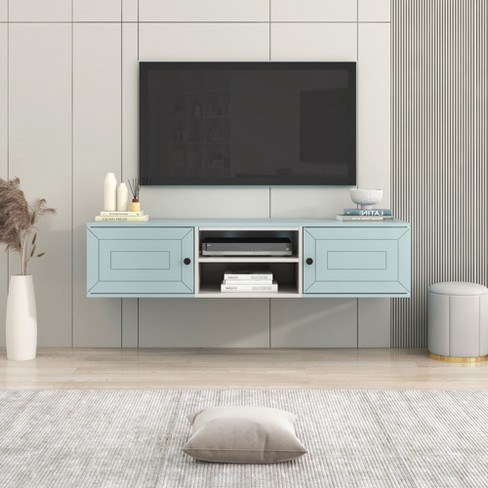 gray floating tv stand