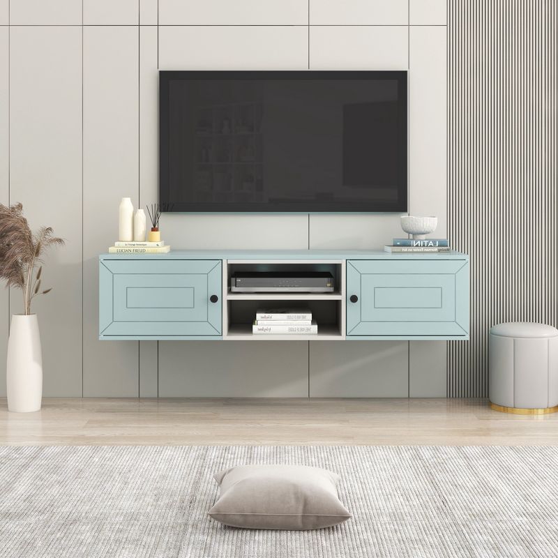 Wall Mounted Floating TV Stand for TVs up to 65'' with Adjustable Shelves and Magnetic Cabinet Door-ModernLuxe, 1 of 14