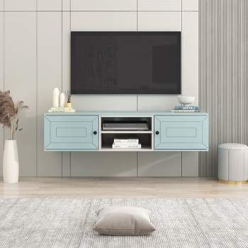 Wall Mounted Floating TV Stand for TVs up to 65'' with Adjustable Shelves and Magnetic Cabinet Door-ModernLuxe