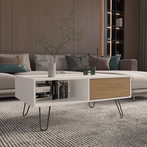 Coffee Table, 1 Drawer, 1 Shelf, White / Natural Oak - 1 of 1