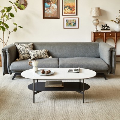 GDFStudio Albert Double Layer Wood 47.24" Coffee Table with Ceramic Top
