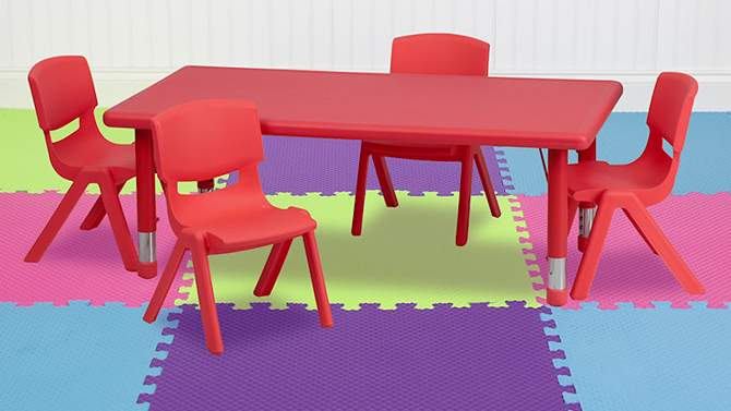 Emma and Oliver 24"W x 48"L Rectangular Plastic Height Adjustable Activity Table Set with 4 Chairs, 2 of 10, play video