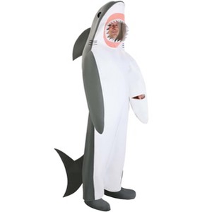 HalloweenCostumes.com Adult Plus Size Shark Halloween Costume, Full Body Predator Sea Creature Jumpsuit With Attached Fins - 1 of 4