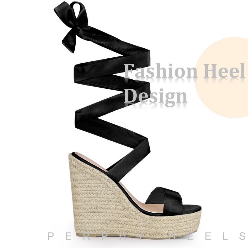Perphy Women's Platform Espadrilles Satin Lace Up Bow Wedges Sandals, 4 of 5