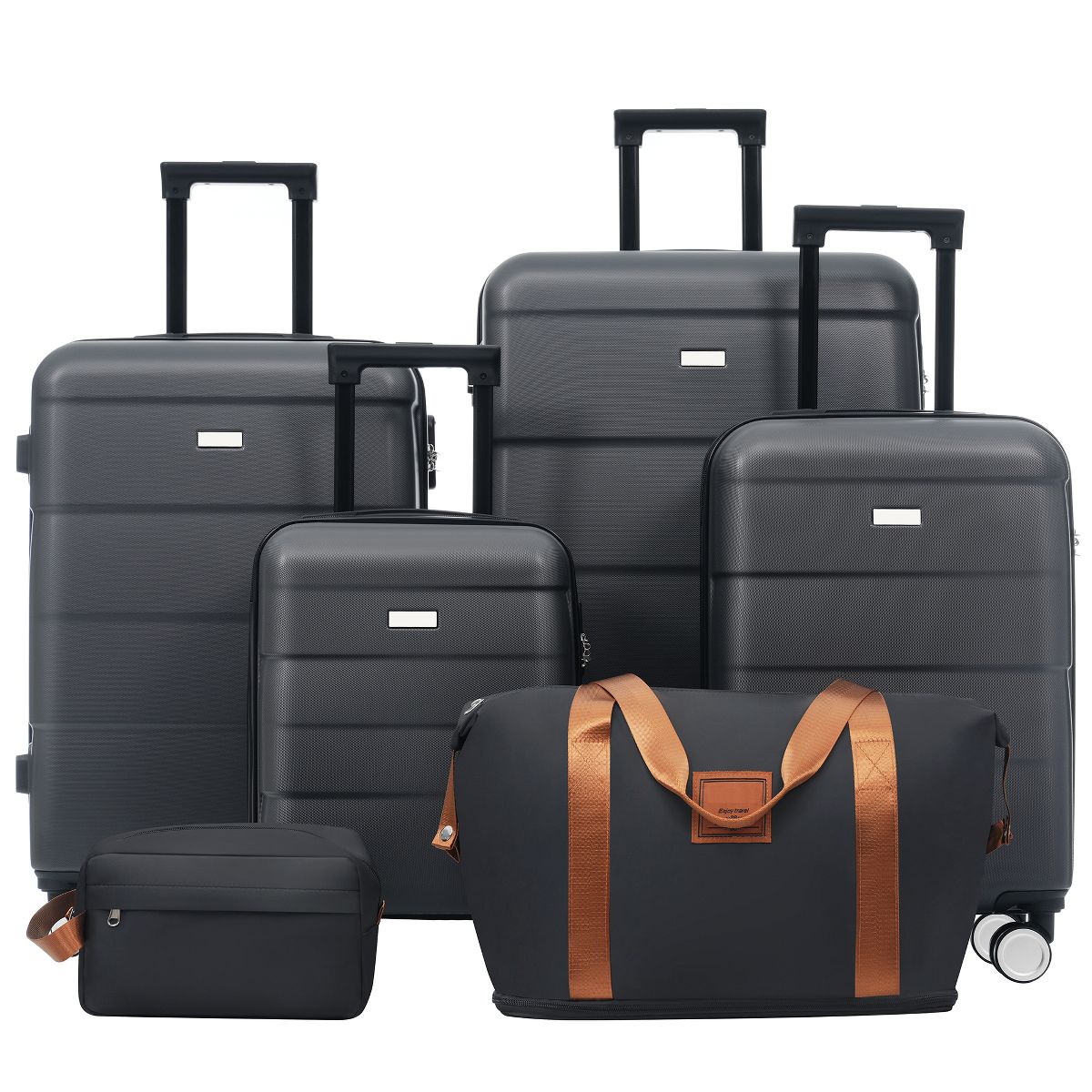 Polibi Luggage Sets 6 Piece with Lightweight Double Spinner Carry-On and Checked Suitcase, 2 Bags