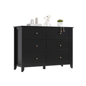 Farmhouse 6-Drawer Dresser w/ Gold Handles, MDF Storage Cabinet - 1 of 4