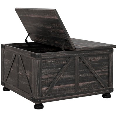 HOMCOM Farmhouse Coffee Table with Storage, Large Square Coffee Table for Living Room Furniture, Wooden Center Table w/ Flip-Top Lid, Distressed Brown