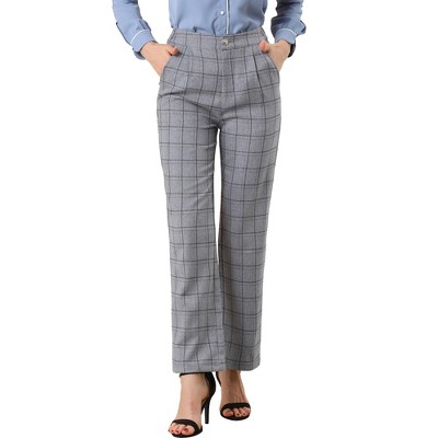 Allegra K Women's Plaid High Waist Elastic Back Office Work Ankle